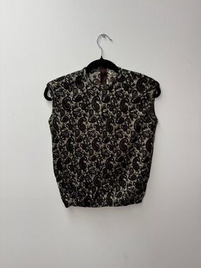 Vintage Sleeveless Paisley Knit Top - Black & Cream